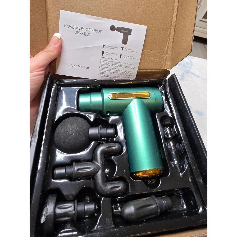 Myofascial‎ Physiotherapy Apparatus Massage Gun Teal Gold 4 Heads Type-C New